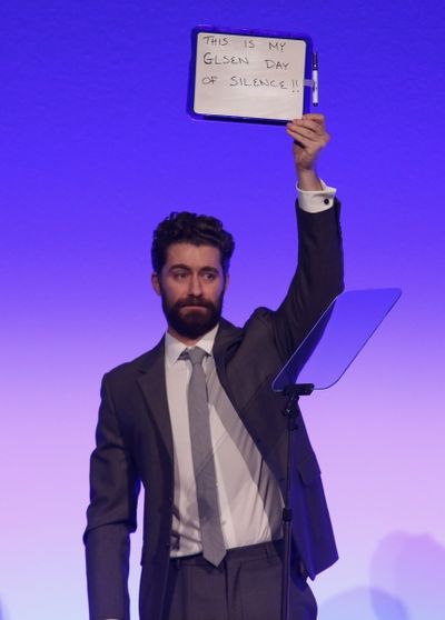 Actor Matthew Morrison ''speaks'' at the 2015 GLSEN Respect Awards. Photo by Bennett  Photo