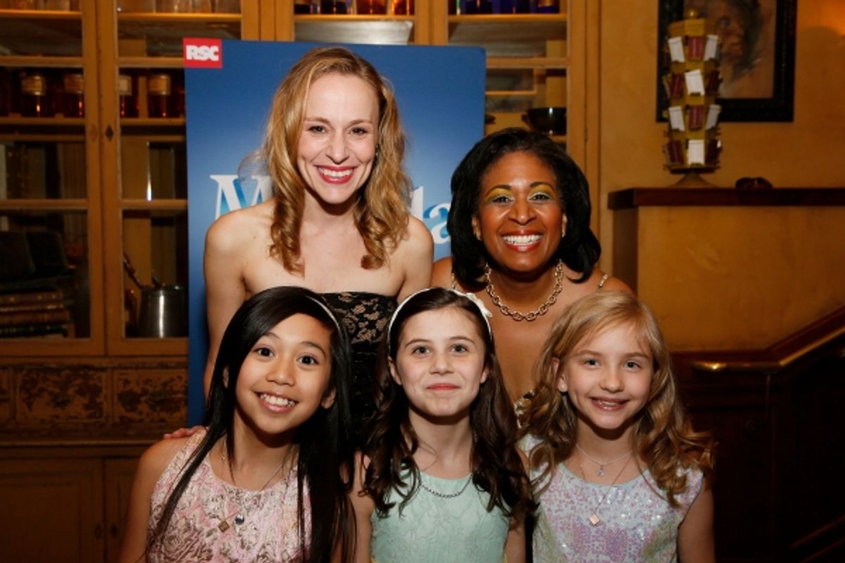 LOS ANGELES, CA - JUNE 7: (L-R) Cast members Gabby Gutierrez, Jennifer Blood, Mia Sinclair Jenness, Ora Jones and Mabel Tyler pose during the party for the opening night performance of ''Matilda The Musical'' at Center Theatre Group/Ahmanson Theatre on Ju at 