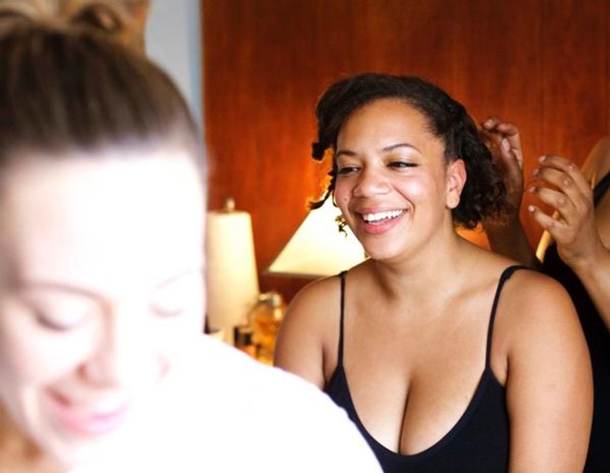 Sasha Smith of Wild Party gets her hair done. at 