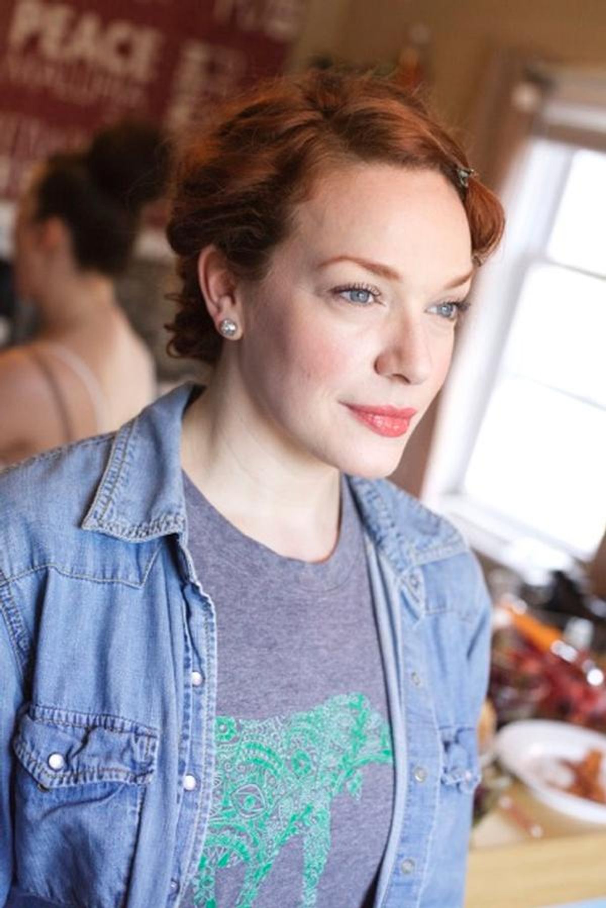 Double nominee (Best Actress Nominee as Patsy Cline/Ensemble Nominee for Wild Party) Christina Hall waits to get her makeup finished.   at 