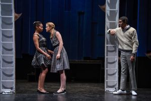 Sheria Irving (as Hermia), Becca Ballenger (as Helena) with Reynaldo Piniella (as Lysander) @ BroadwayWorld Sheria Irving (as Hermia), Becca Ballenger (as Helena) with Reynaldo Piniella (as Lys Photo