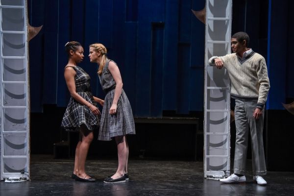 Sheria Irving (as Hermia), Becca Ballenger (as Helena) with Reynaldo Piniella (as Lys Photo