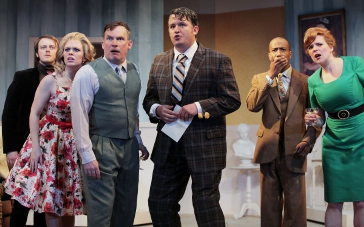 Cary Davenport as Alan Dangle, Courtney Lucien as Pauline Clench, Nicholas Rose as Charlie Clench, Matthew Lewis Johnson as Francis Henshall, Geoffrey Barnes as Lloyd Boateng, and Miranda McGee as Dolly at 