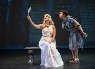 Philia (Jessica Whittemore) doesn''t quite notice Hero''s (Anthony Stephens) attempts Photo