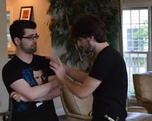 Devon Porter (First Player) and Jack Miller (Hamlet) rehearsing for CPC Theatrical''s Photo