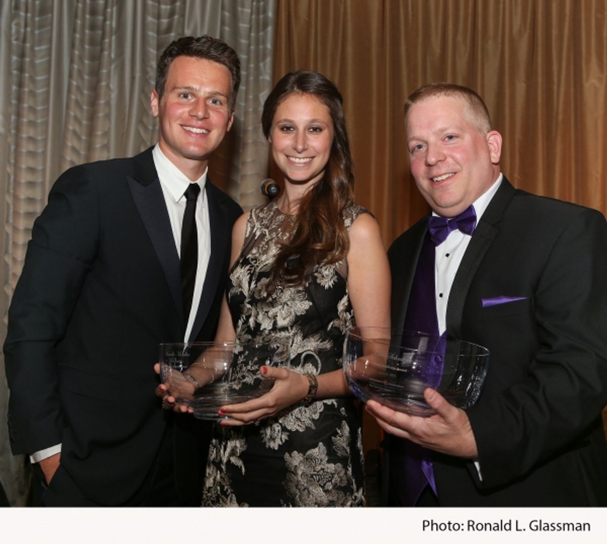 Award-winning actor and event emcee Jonathan Groff; event honoree Marielle Mindlin Bernstein; event honoree Mike Schnitzer
 at 