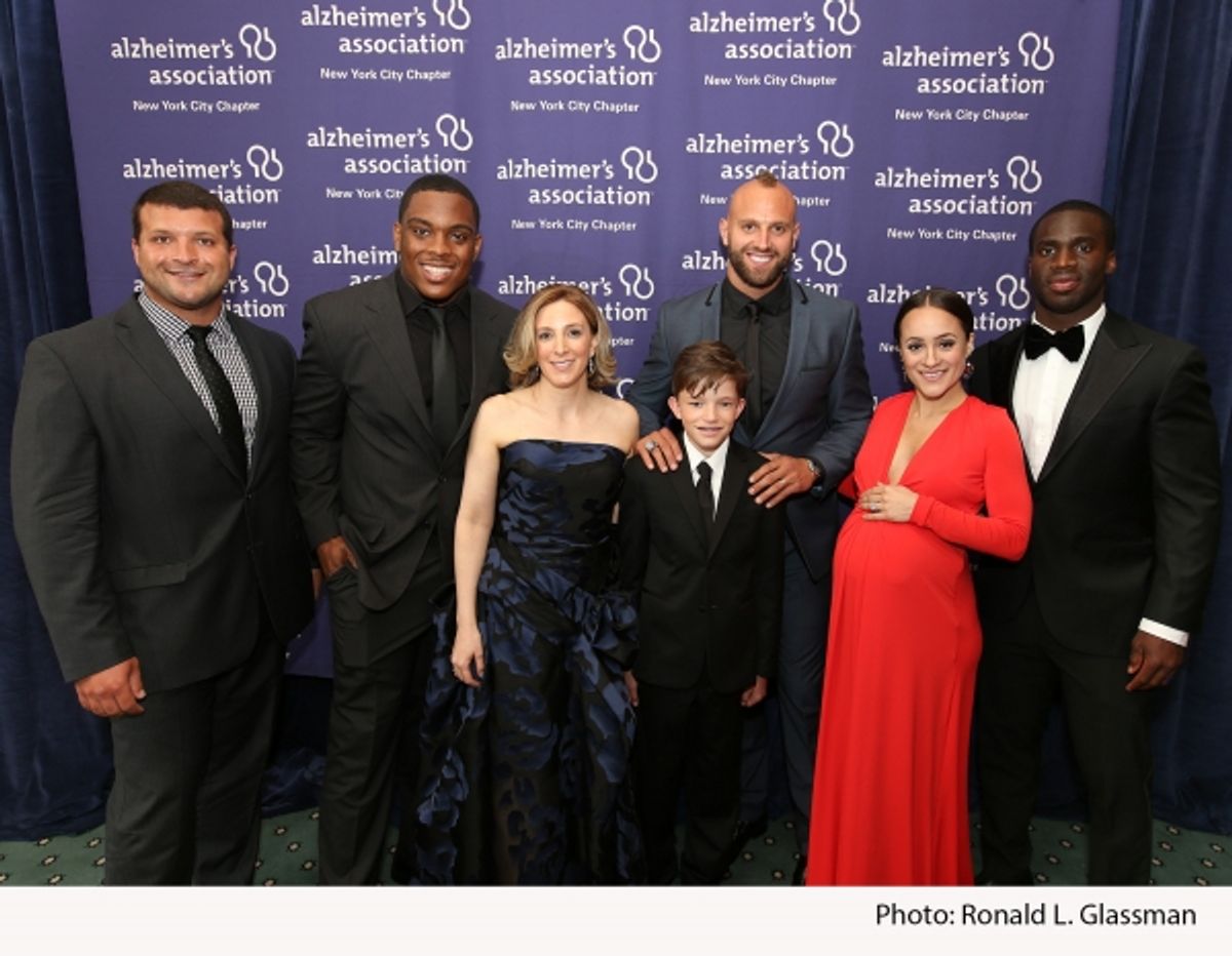New York Giant fullback Henry Hynoski; New York Giant linebacker Devon Kennard; event chair Linda LaGorga, Chapter Board Member; event honoree Sam Henes; New York Giant linebacker Mark Herzlich; Pilar Amukamara; New York Giant star cornerback Prince Amuka at 