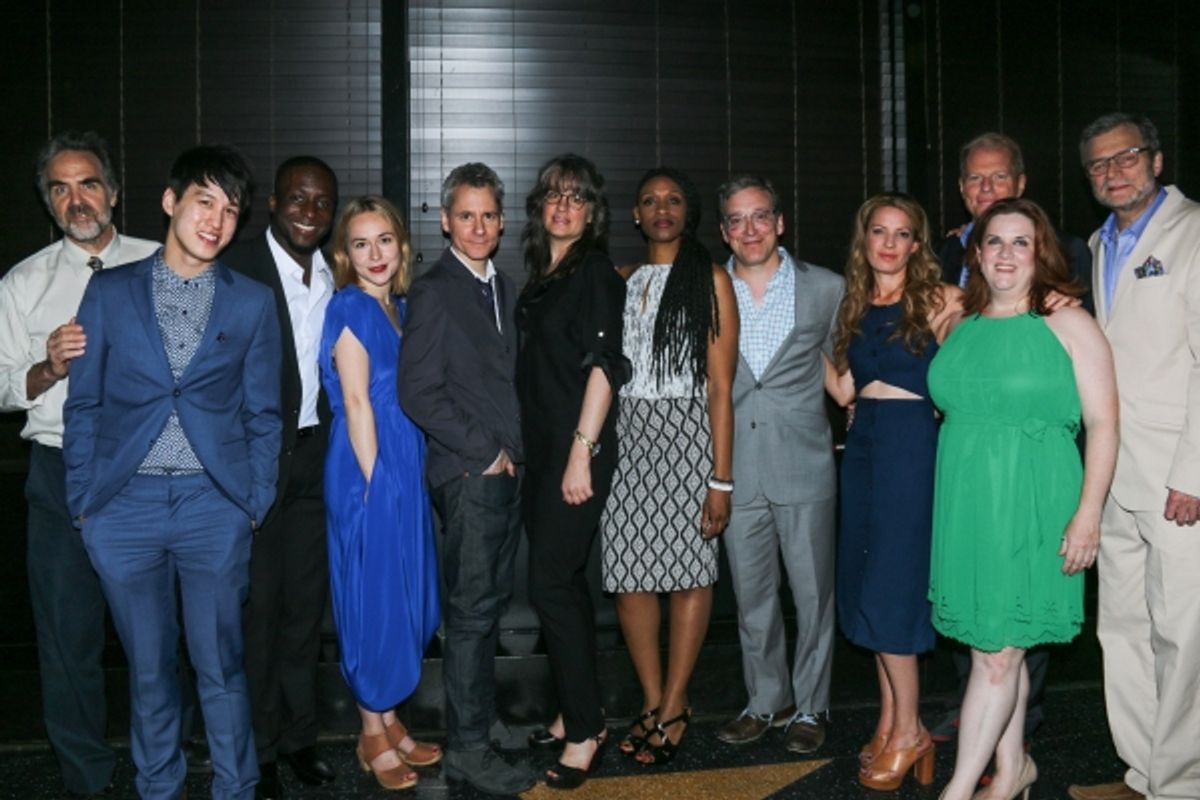 Cast, Bruce Norris, Pam Mackinnon & Playwrights Horizons artistic ' Tim Sanford at 