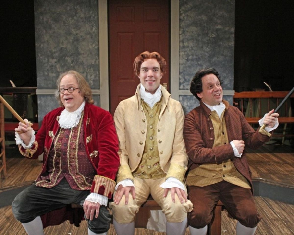 Richard Daniels as Benjamin Franklin, Nicholas Carroll as Thomas Jefferson and Greg Horton as John Adams perform ''The Egg'' at 