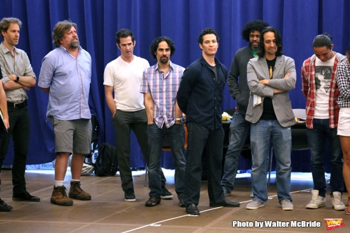David Korins, Oskar Eustis, Andy Blankenbuehler, Alex Lacamoire, Thomas Kail, Daveed Diggs, Lin-Manuel Miranda, Anthony Ramos and cast  at 