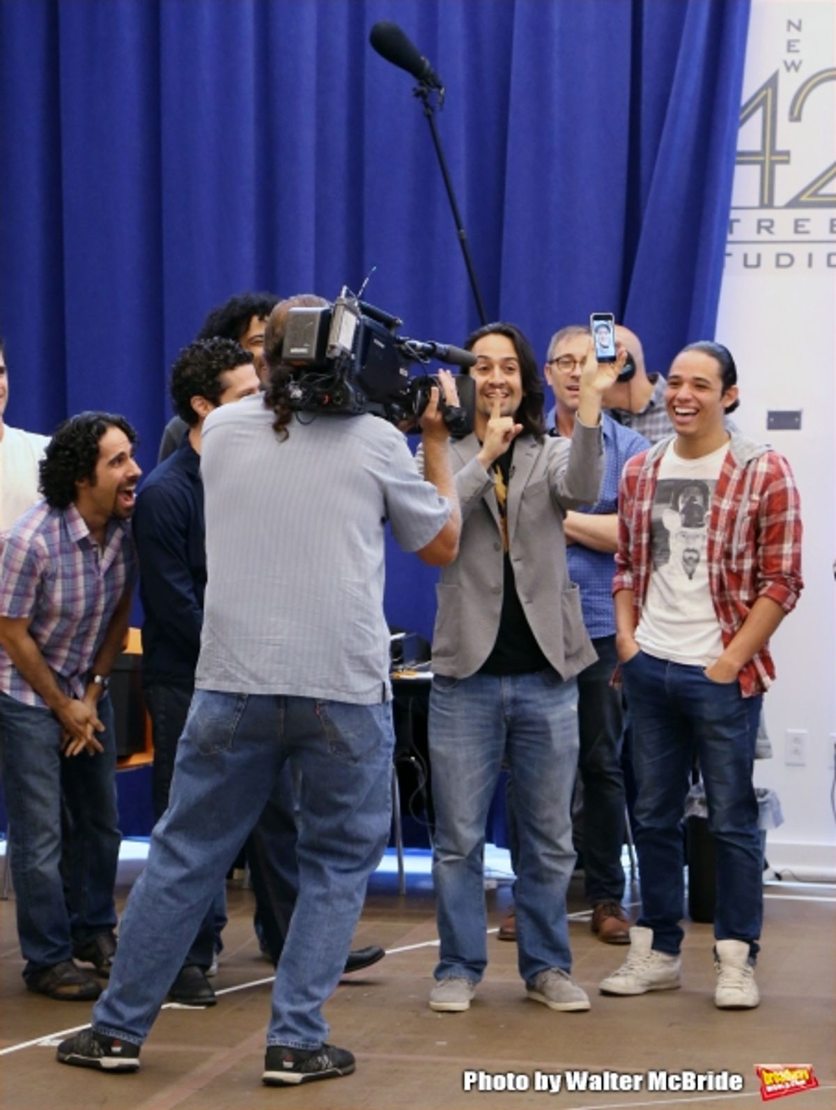 Lin-Manuel Miranda with Jonathan Groff on the iphone at 