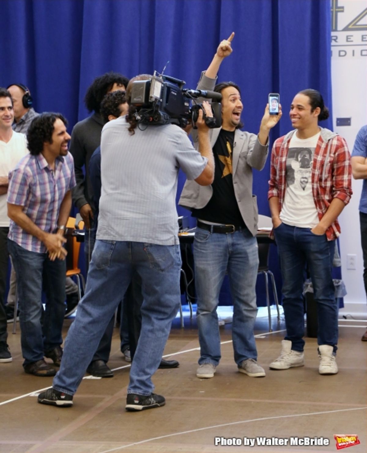 Lin-Manuel Miranda with Jonathan Groff on the iphone at 
