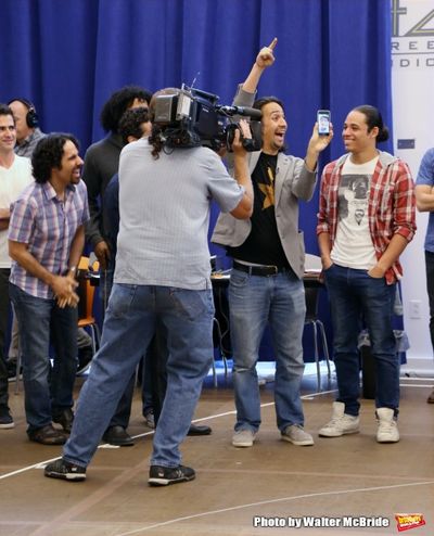 Lin-Manuel Miranda with Jonathan Groff on the iphone Photo