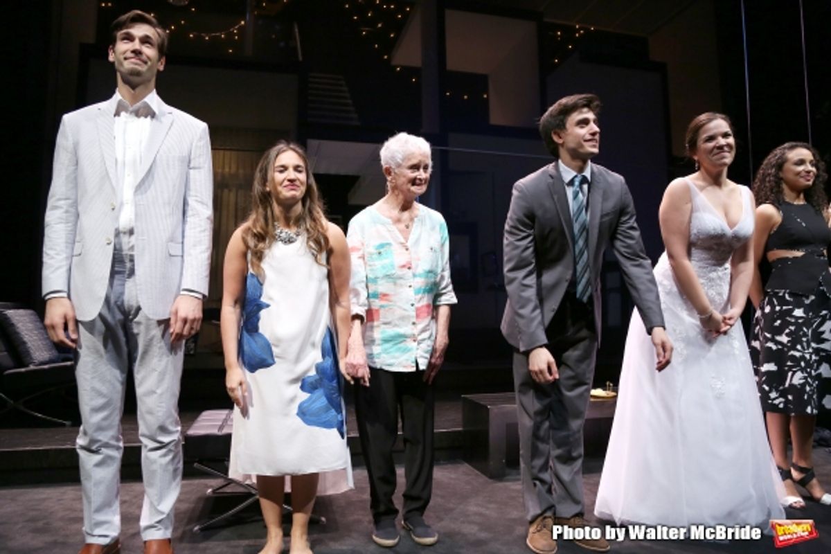 John Behlman, Sas Goldberg, Barbara Barrie, Gideon Glick, Lindsay Mendez and Carra Patterson during curtain call at the ''Significant Other'' Opening Night at Laura Pels Theatre on June 18, 2015 in New York City. at 
