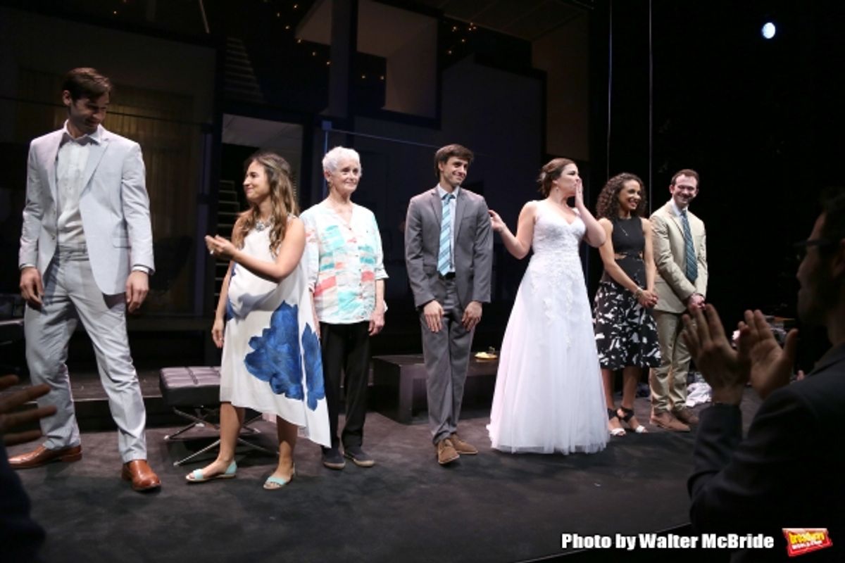 John Behlman, Sas Goldberg, Barbara Barrie, Gideon Glick, Lindsay Mendez, Carra Patterson, and Luke Smith  during curtain call at the ''Significant Other'' Opening Night at Laura Pels Theatre on June 18, 2015 in New York City. at 