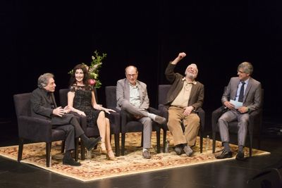 Chip Zien, Joanna Gleason, James Lapine, Stephen Sondheim, Mo Rocca Photo
