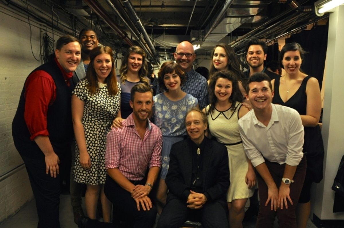 Scott Siegel and Scott Coulter with The Broadway By The Years Chorus-Ally Bonino, Elijah Caldwell, Kristin Dausch, Madeline Hamlet, Mary Lane Haskell, Emily Iaquinta, Ricky Alan Saunders, Ryan Scoble, Hannah Solow, Justin Talkington and Matt Weinstein at 