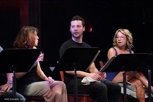 A startling reveal! (l to r) Kate Wetherhead, Justin Guarini & Jennifer Cody Photo