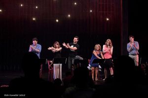 The cast returns the audience''s standing ovation.(l to r) Hunter Foster, Kate Wether Photo