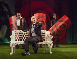 (foreground) Robert Joy as Malvolio with (background, from left) Tom McGowan as Sir T Photo