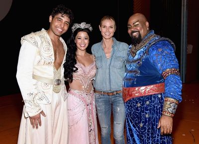 Heidi Klum poses backstage with Disney''s ALADDIN 'Trent Saunders, Courtney Reed and  Photo