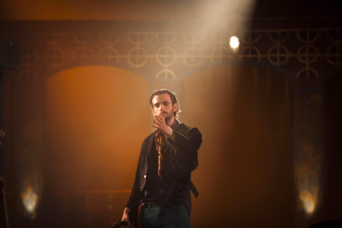 Feste (Nick Howard-Brown) at First Look at Iris Theatre's TWELFTH NIGHT at Covent Garden