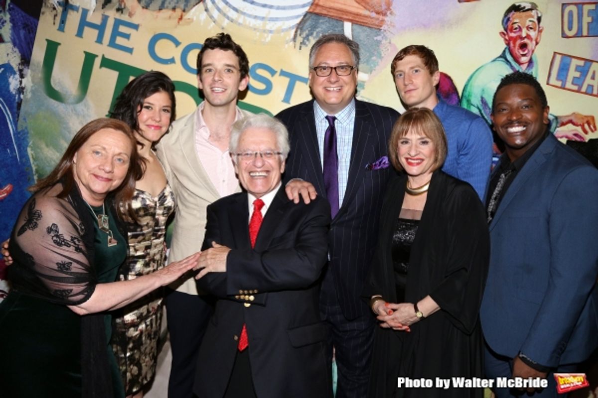 Dale Soules, Zoe Winters, Michael Urie, Jerry Zaks, Douglas Carter Beane, Patti LuPone, Jordan Dean and Lance Coadie Williams during the Opening Night Photo Opportunity for The Lincoln Center Theatre Production of ''Shows For Days''  at The Mitzi E. Newho at 