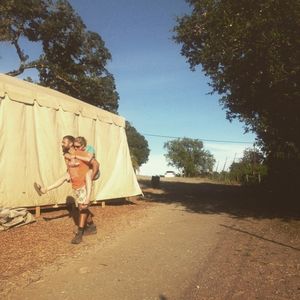 Nick Dalton and Shannon O&#39;Bryan skipping through the vineyards on our way to the  Photo