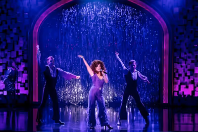 Josh Kohane (Ensemble), Shoshana Bean (Cee Cee Bloom) and William Carlos Angulo (Ense Photo