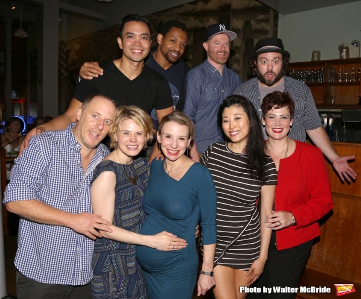 Cast members (Back, L-R) Jose Llana, Derrick Baskin, Jesse Tyler Ferguson and Dan Fogler, and (Front L-R) Jay Reiss, Celia Keenan-Bolger, Sarah Saltzberg, Deborah S. Craig and Lisa Howard  at 