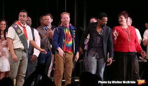 Jose Llana, Jesse Tyler Ferguson, Derrick Baskin and Lisa Howard during the Curtain Call for the One Night Only 10th Anniversary Concert of ''The 25th Annual Putnam County Spelling Bee'' at Town Hall on July 6, 2015 in New York City. @ BroadwayWorld Jose Llana, Jesse Tyler Ferguson, Derrick Baskin and Lisa Howard during the Curtain C Photo