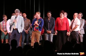 Mo Rocca, Jesse Tyler Ferguson, Derrick Baskin, Lisa Howard and Jay Reiss during the Curtain Call for the One Night Only 10th Anniversary Concert of ''The 25th Annual Putnam County Spelling Bee'' at Town Hall on July 6, 2015 in New York City. @ BroadwayWorld Mo Rocca, Jesse Tyler Ferguson, Derrick Baskin, Lisa Howard and Jay Reiss during the Photo