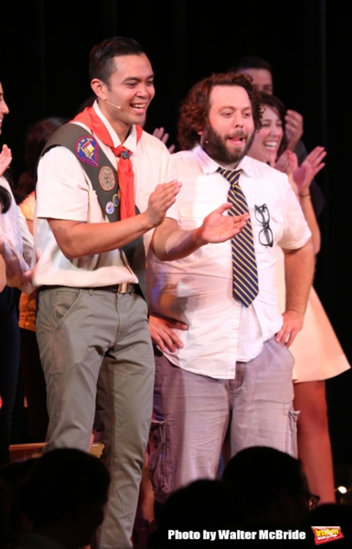 Jose Llana and Dan Fogler during the Curtain Call for the One Night Only 10th Anniversary Concert of ''The 25th Annual Putnam County Spelling Bee'' at Town Hall on July 6, 2015 in New York City. at 