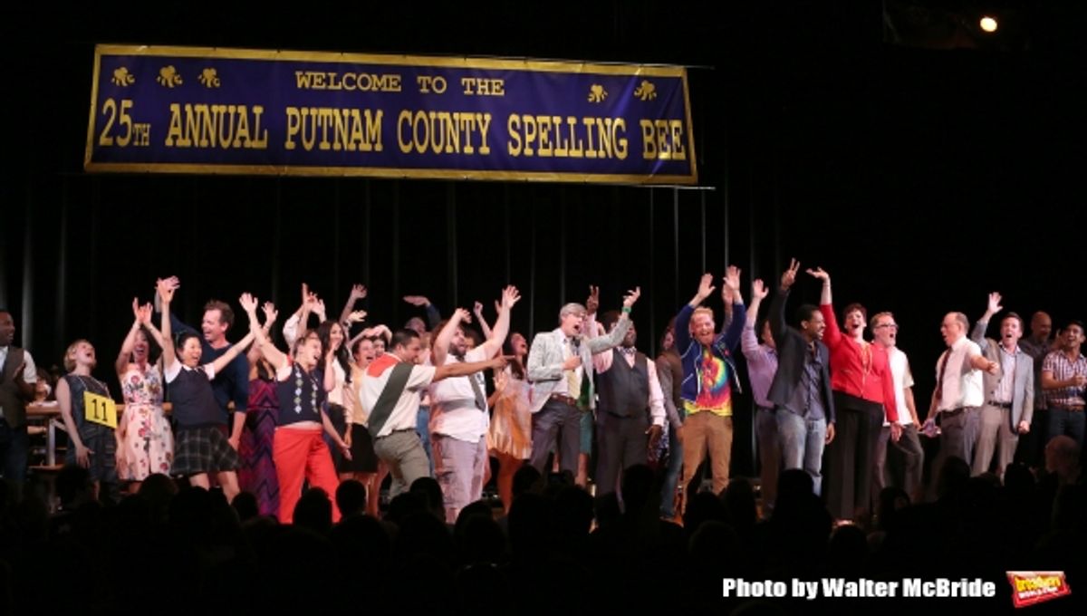 Mo Rocca with Cast Alumni featuring: Celia Keenan-Bolger, Jenni Barber, Dan Folger, Deborah S. Craig, Sarah Saltzberg, Jose Llana, Andrew Keenan-Bolger, Jesse Tyler Ferguson, Derrick Baskin, Lisa Howard and Jay Reiss during the Curtain Call for the One Ni at 