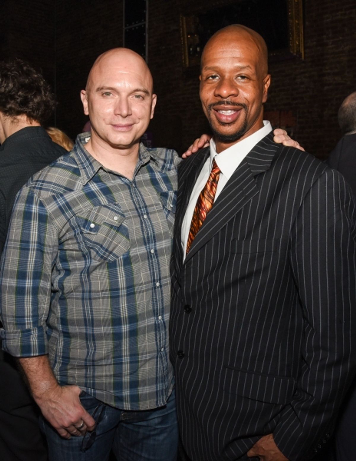 Tony winner Michael Cerveris congratulating ACAPPELLA producer Greg Cooper at the NYMF opening party. at 