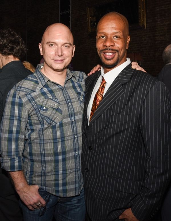 Tony winner Michael Cerveris congratulating ACAPPELLA producer Greg Cooper at the NYM Photo