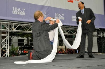 Iain Armitage with Raymond Teller and Penn Jillette Photo