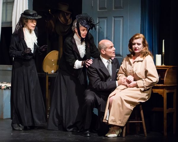 Patricia Michael, Katherine Almquist, Steve Manzino, and Lucy Shea as Elaine Harper Photo