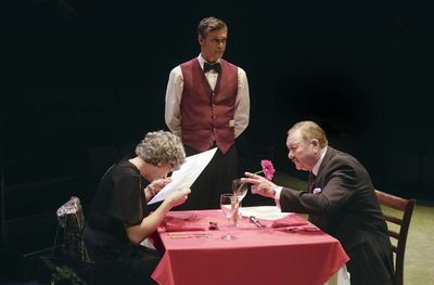 Elizabeth Boag as Mrs Pearce, Stephen Billington as the waiter and Russell Dixon as M Photo