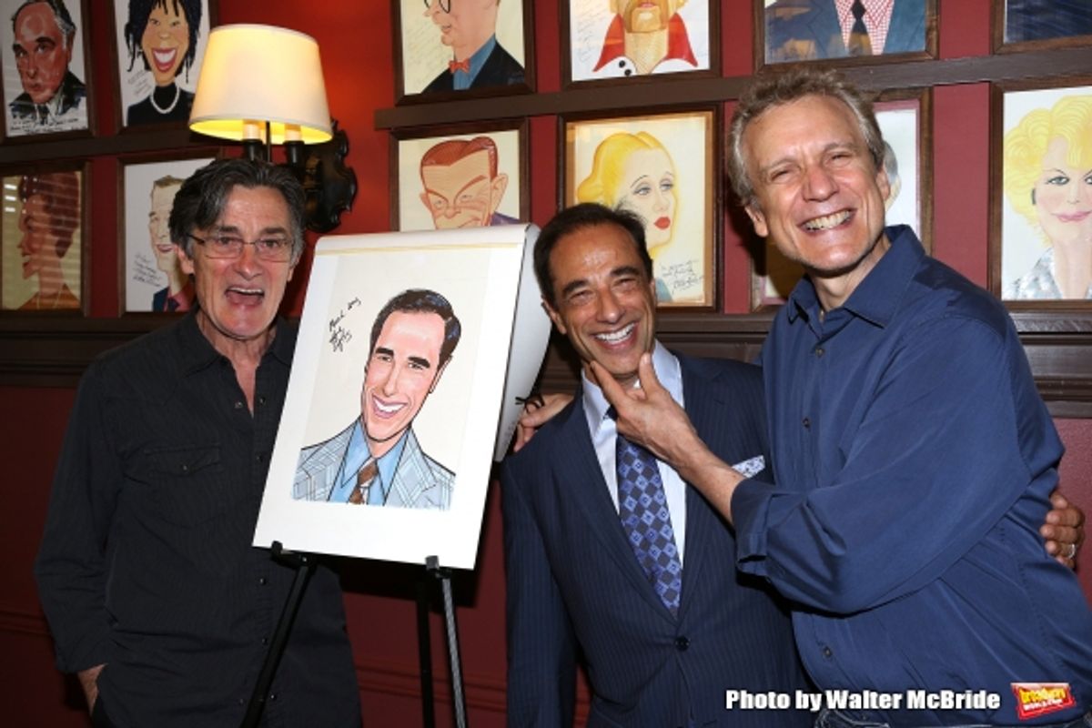 Roger Rees, Hal Luftig and Rick Elice attend the Hal Luftig Sardi''s Caricature Unveiling  at Sardi''s Restaurant on June 11, 2014 in New York City. at 
