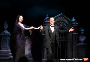 Brooke Shields as Morticia Addams & Roger Rees with Ensemble.at the Curtain Call for  Photo