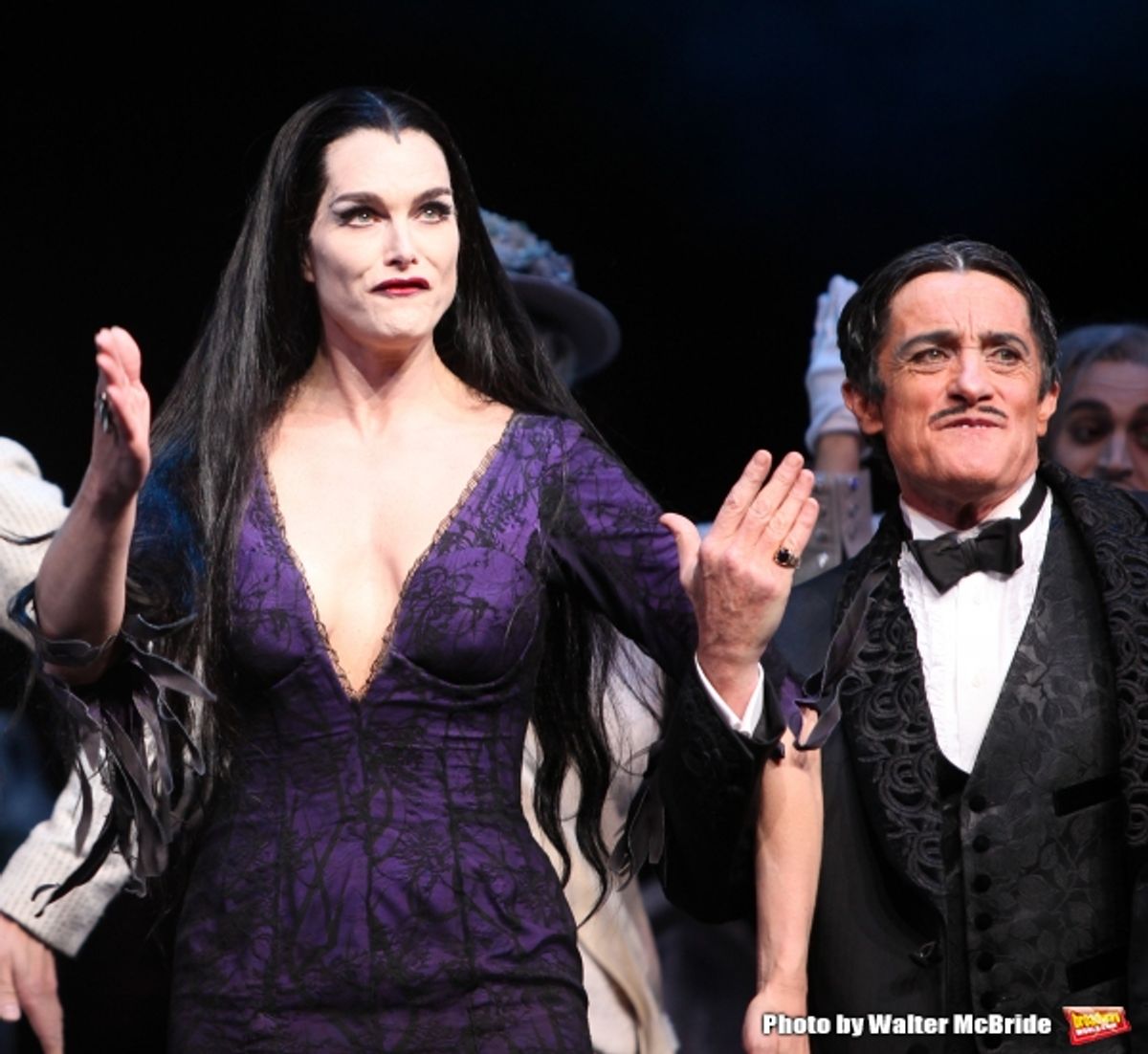 Brooke Shields as Morticia Addams & Roger Rees with Ensemble.at the Curtain Call for her debut in ''The Addams Family'' at the Lunt-Fontanne Theatre  in New York City. at 