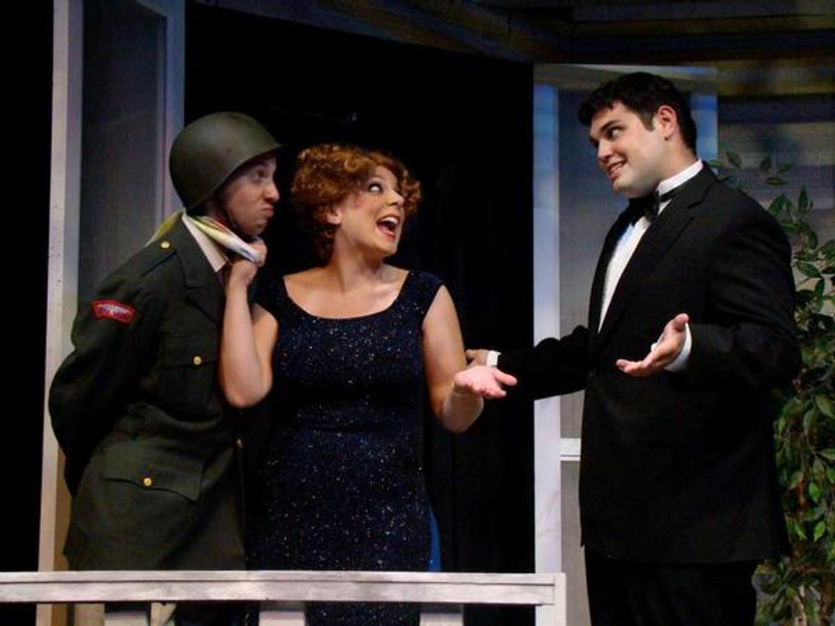 Roz (Michelle Ziccarelli) introduces her fiance, Howard (Ryan Jozaitis) to her old flame, Paul (Jeff Irlbeck).  at 