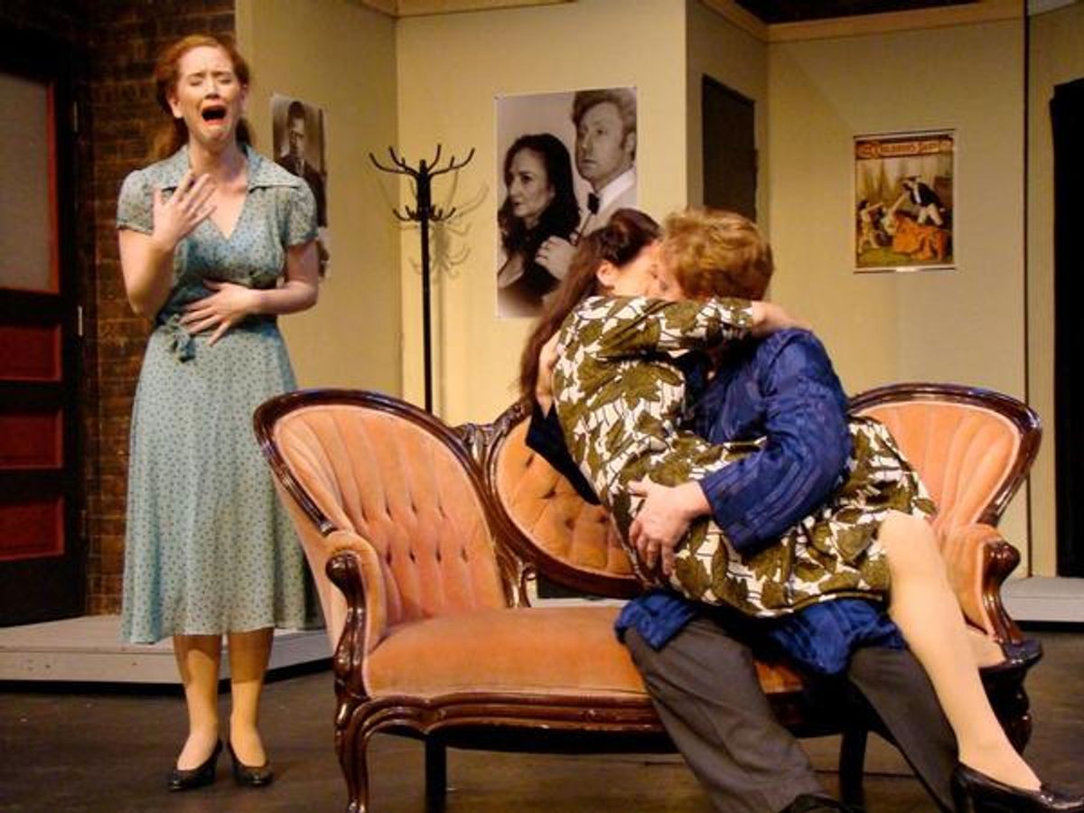 Eileen (Katie Hunter) intrudes on a passionate moment between George and Charlotte Hay (Andrew Pond and Lisa Savegnago). at 