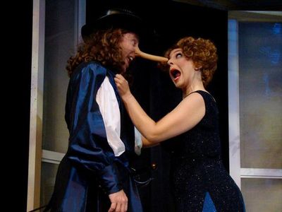 Worlds collide when Cyrano/George Hay (Andrew Pond) stumbles onto Sybil/Roz (Michelle Photo