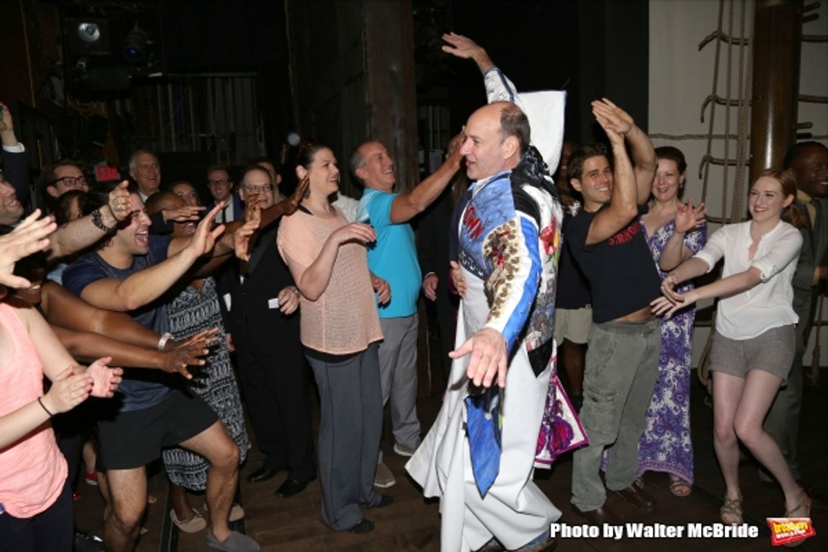 Dan Sharkey with Josh Young, Erin Mackey and cast at 