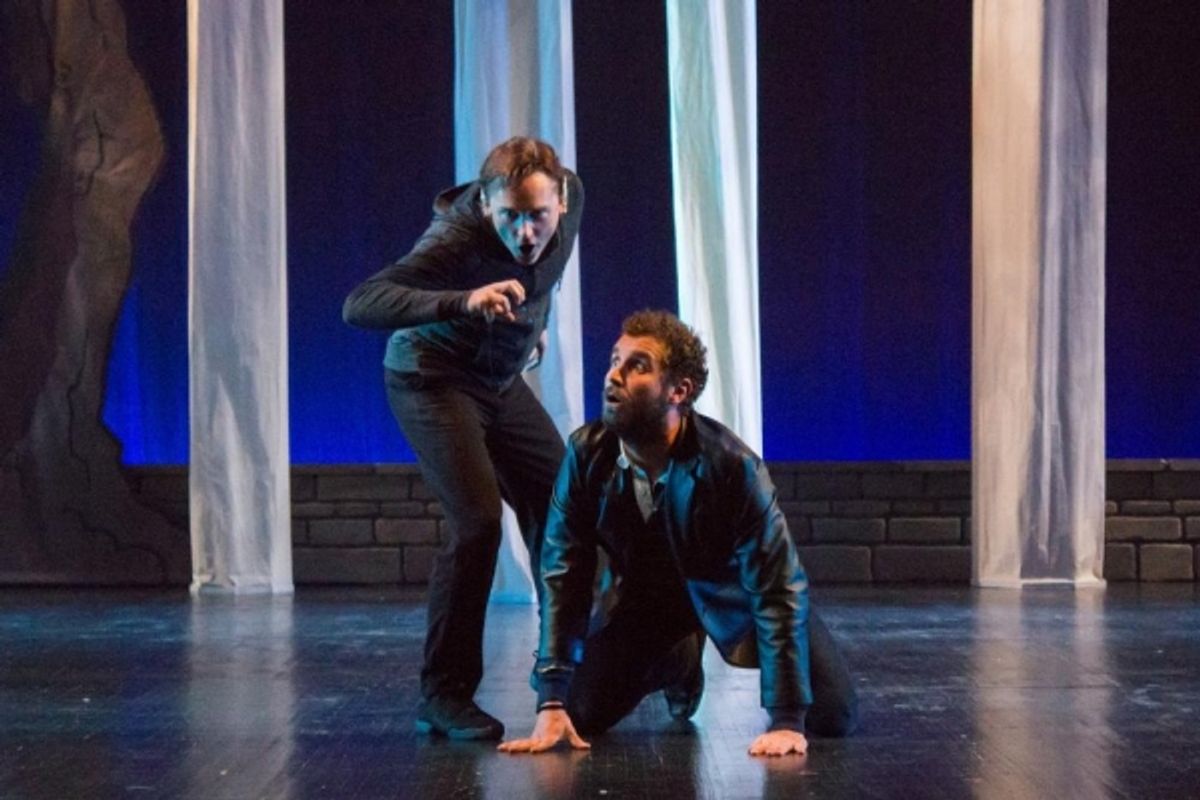 Shawn Pfautsch as Puck and Milan Malisic as Demetrius: ''Churl! Upon thy eyes I throw all the power this charm doth owe!'' at 