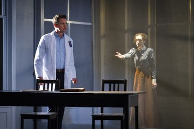 Brian (Ross Lekites) a scientist living in 2011 shares a moment with Sarah (Megan McG Photo