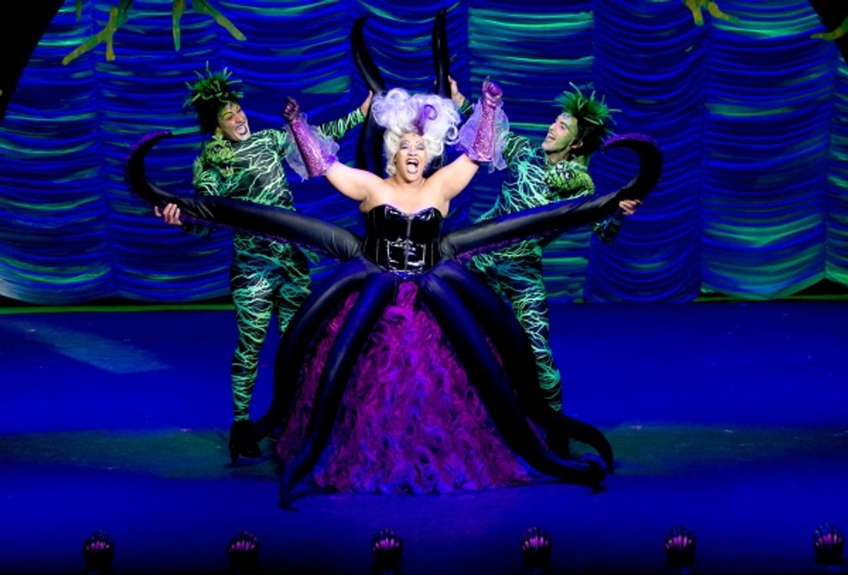 Keisha Giles (Ursula) with Robert Conte (Flotsam) and Daniel Hurst (Jetsam) at 