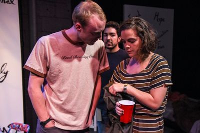 Logan Keeler (Phil), Daniel Michael Perez (Man) and Mary Ruth Baggott (Karen) Photo
